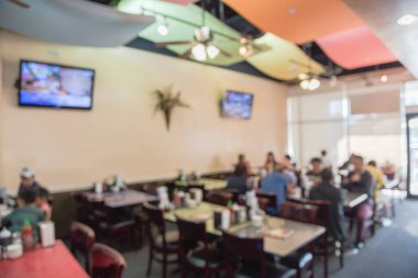 Bulanık görüntü küçük ve kalabalık Pho restoranda Houston, Texas, bize. Vietnam ve dünya çapında popüler gıda Pho (et, pirinç noodle, otlar, sığır eti veya tavuk suyu ile Vietnam şehriye çorbası) olduğunu.
