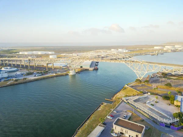 Vista Aérea Del Puente Del Puerto Corpus Christi Con Fila — Foto de Stock