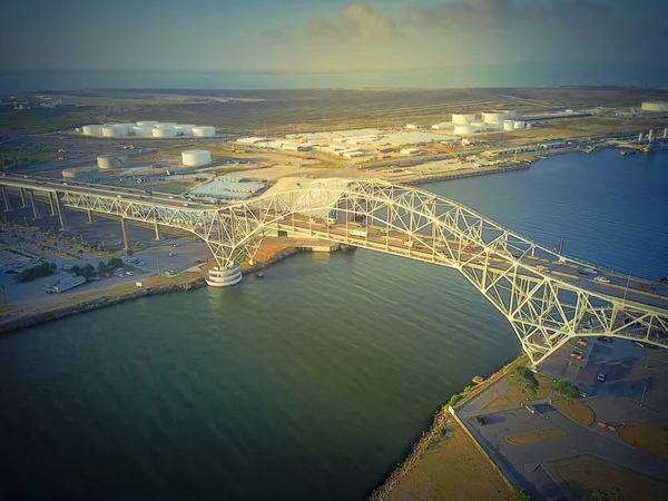 Vista Aérea Tom Vintage Corpus Christi Harbor Bridge Com Fileira — Fotografia de Stock