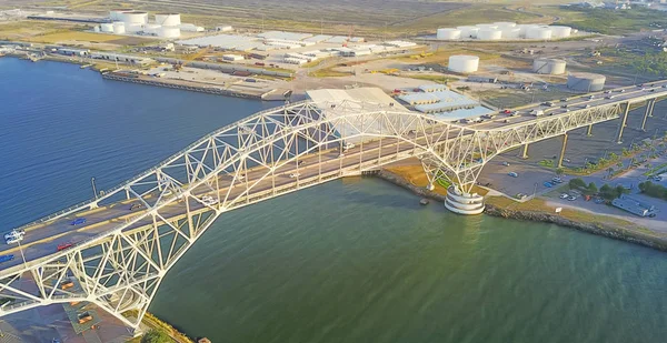 Panorama Vista Aérea Corpus Christi Harbor Bridge Com Fileira Tanques — Fotografia de Stock
