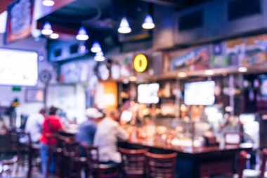 Vintage sesi bulanık görüntü spor ve bamya, Tv, klasik sayaç, Masa ve sandalyeler Houston, Texas, istiridye barı bize. Happy Hour bar, akşam yemeği arka plan. Gece kulübü, ızgara bar kavramı