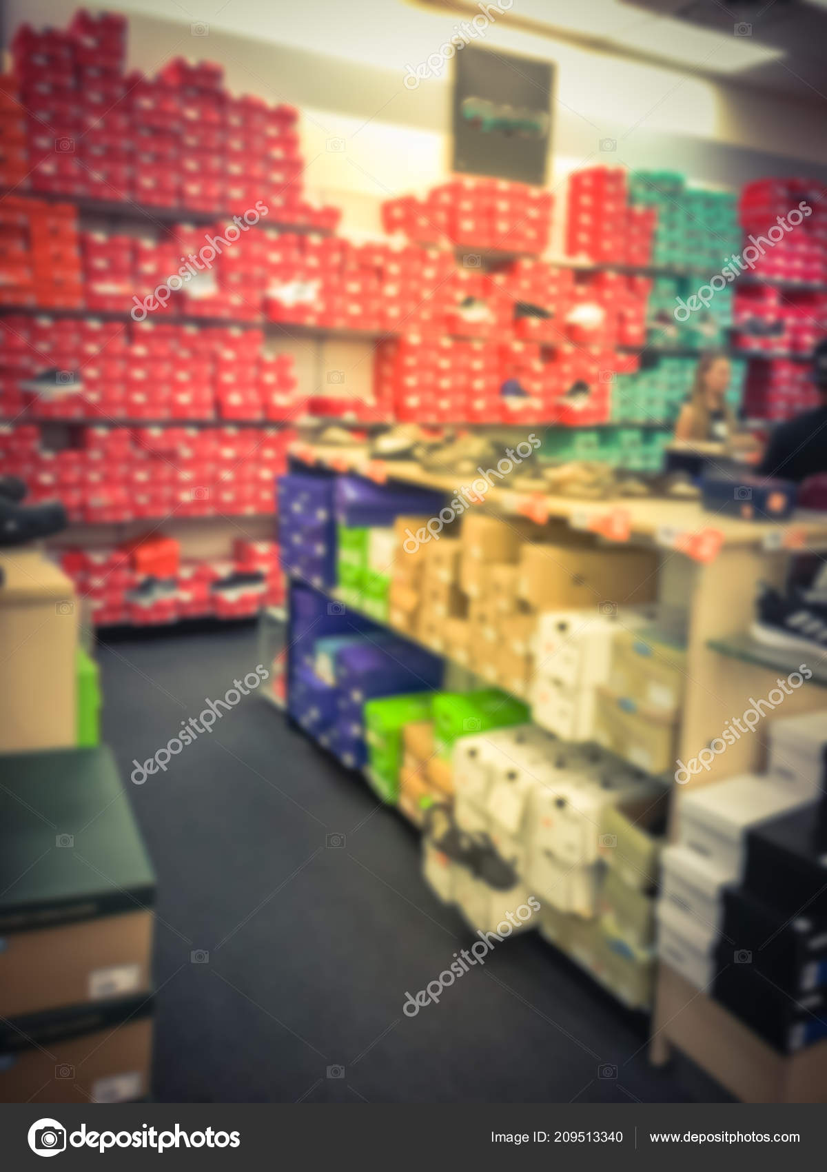 shoe display rack for retail store on Blurred Image Footwear Retail Store America Defocused Large Collection Different Stock Photo Image By C Trongnguyen 209513340