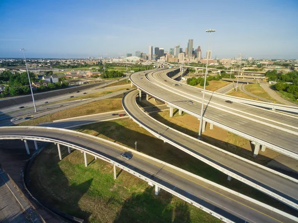 Letecký Pohled Houston Downtown Interstate Dálnici Masivní Průnik Výměny Zásobníku — Stock fotografie