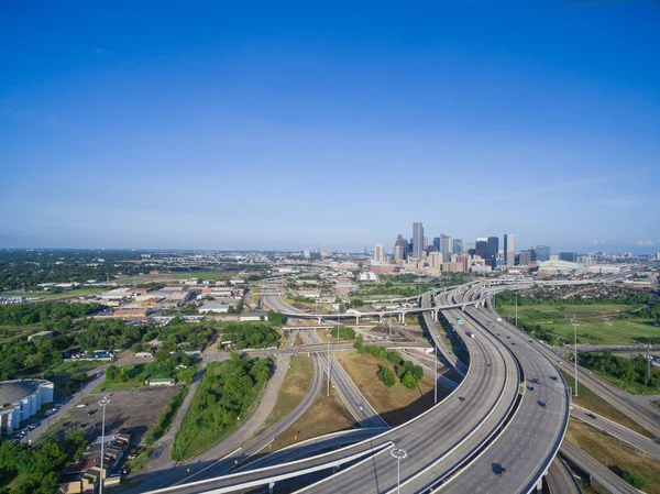 Vista Aérea Houston Baixa Interestadual Rodovia Com Cruzamento Maciço Intercâmbio — Fotografia de Stock