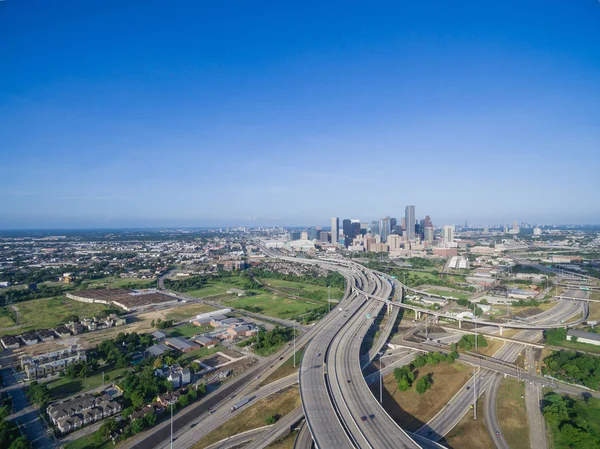 Luftaufnahme Houston Innenstadt Und Interstate Highway Mit Massiven Kreuzung Stack — Stockfoto