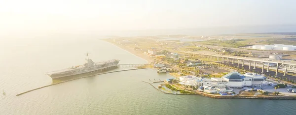 Vista Aérea Panorámica North Beach Corpus Christi Texas Con Portaaviones — Foto de Stock