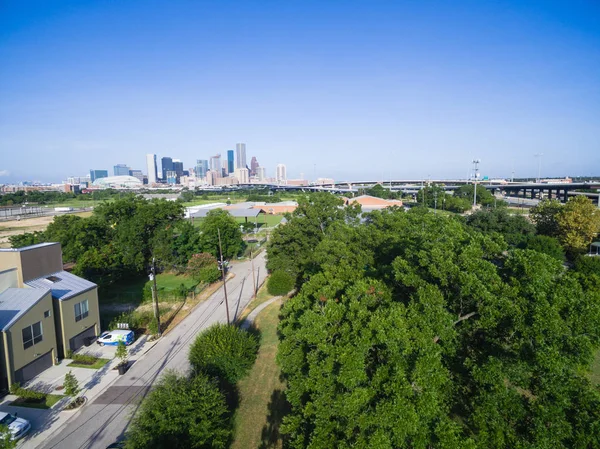 Aerial View Residential Houses Neighborhood Suburban Area Downtown Houston Freeway — Stock Photo, Image