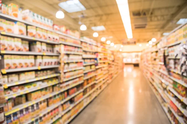 Blurry background condiment, pasta, canned vegetable aisle in gr — Stock Photo, Image