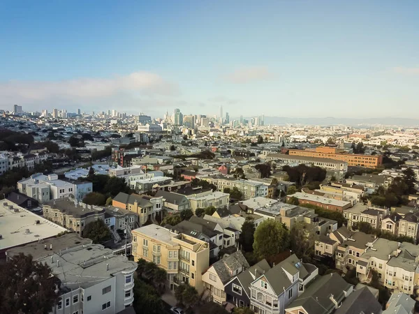 Vista Aérea Barrio Castro Con Casas Residenciales Típicas Victorianas Skylines —  Fotos de Stock