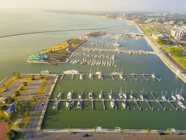 Havadan Görünümü Yelkenli Quay Corpus Christi Defne Açık Alanda Otopark — Stok fotoğraf