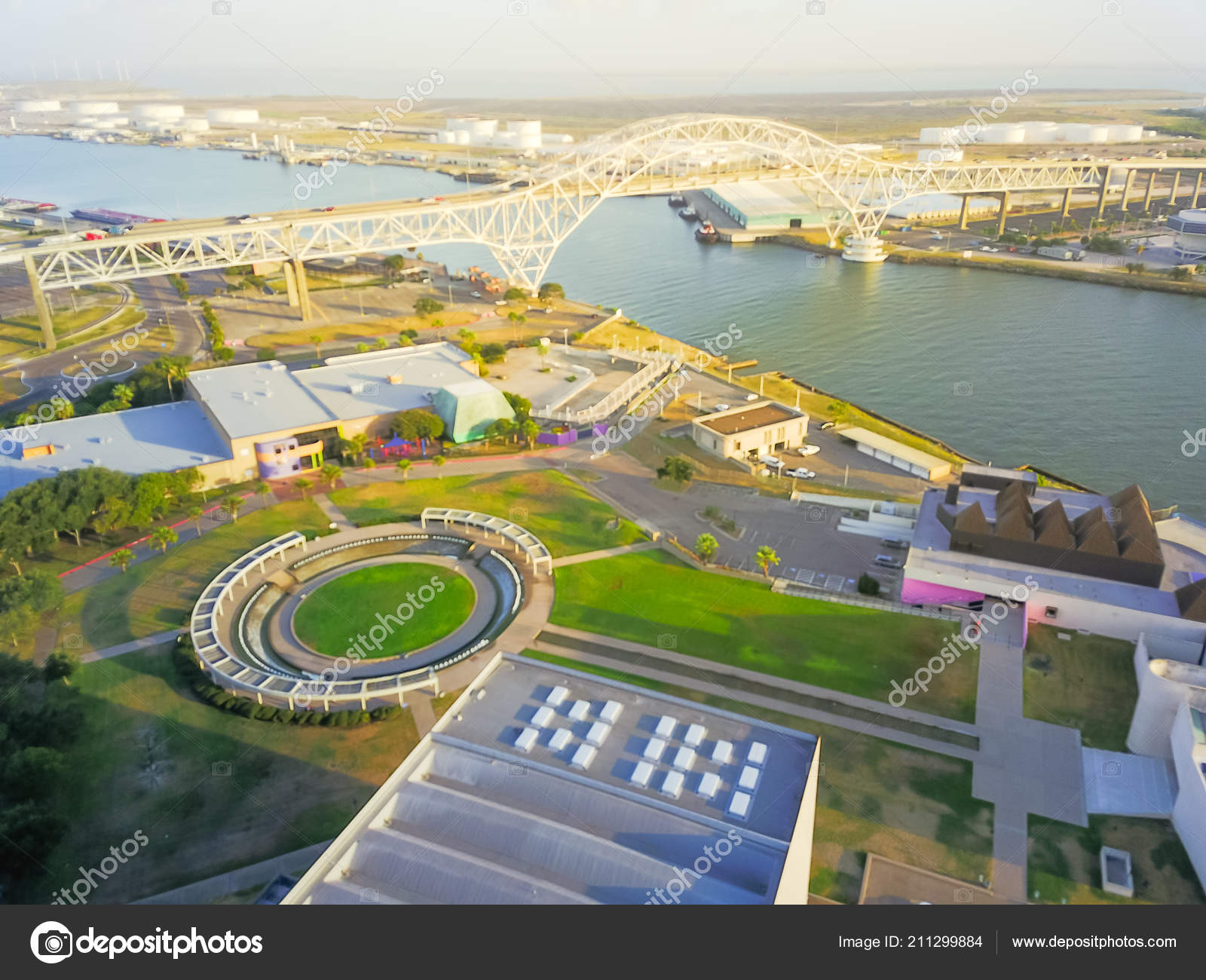 Aerial View Harbor Bridge Water Gardens Bayfront Science Park