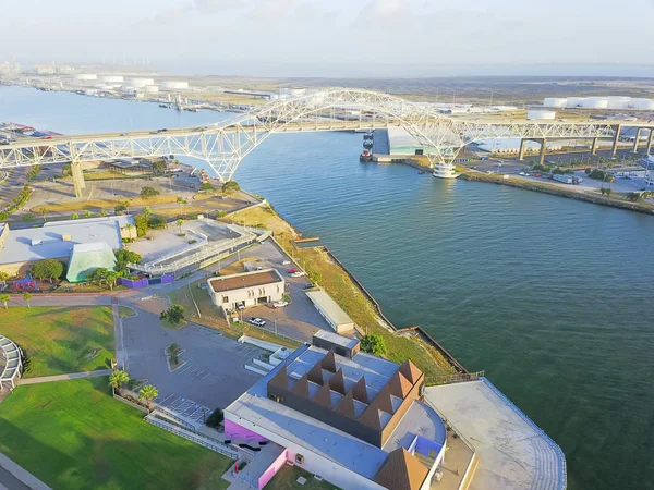 Vista Aérea Harbor Bridge Bayfront Science Park Corpus Christi Texas — Fotografia de Stock