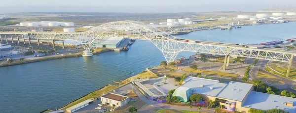 Panorama Luftbild Hafenbrücke Vom Bayfront Science Park Corpus Christi Texas — Stockfoto
