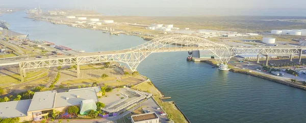 Panorama Luftbild Hafenbrücke Vom Bayfront Science Park Corpus Christi Texas — Stockfoto