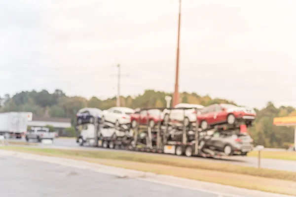 Blurred Image Huge Car Carrier Truck New Cars Batch Delivery — Stock Photo, Image