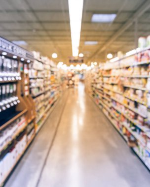 Vintage sesi bulanık görüntü kahve, çay, meyve suyu, mağazasında Houston, Tx, pişirme ve fındık ezmesi koridorda bize. Geniş ürün çeşitliliği ile süpermarket raflarında görüntüleyin. Ufuk bulanıklık arka plan, bokeh ışık