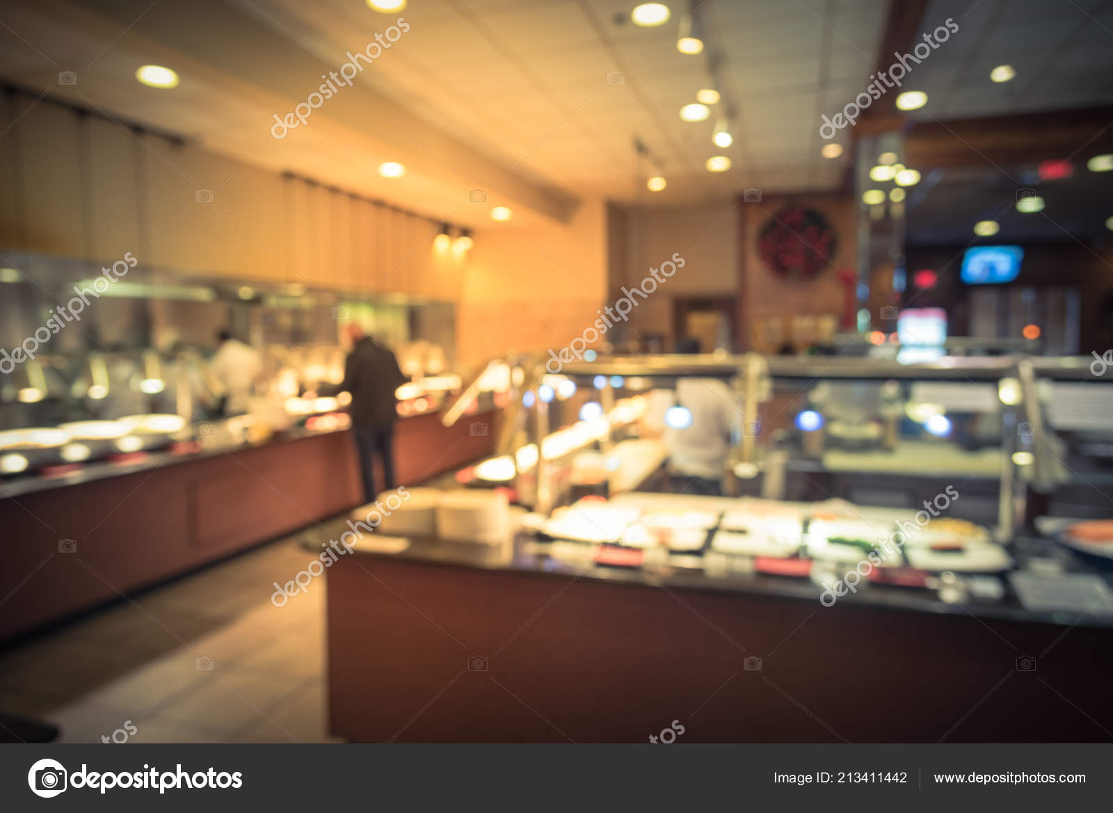 Abstract Blurred Japanese Buffet Restaurant Sushi Bar