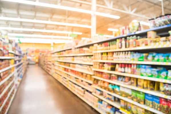 Blurred Selection Pasta Ketchup Condiment Tomato Sauce Canned Vegetable Shelves — Stock Photo, Image