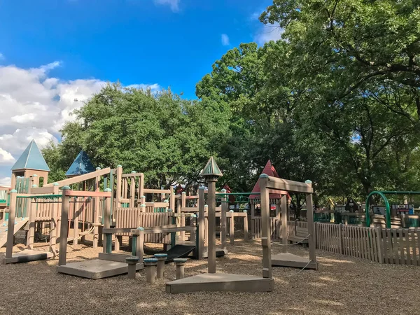 Parque Infantil Público Madera Como Fuerte Castillo Con Secciones Separadas — Foto de Stock