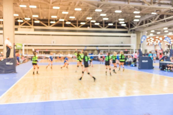 Grupo Imagem Borrada Meninas Adolescentes Jogando Vôlei Indoor Concurso Voleibol — Fotografia de Stock