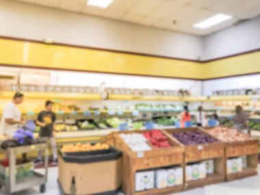 Hareket için taze üretir, meyve ve sebze, Dallas, Texas, ABD Asya süpermarkette alışveriş müşteriler bulanık. Ufuk gıda arka plan insanlar markette tarama. Sağlıklı kavramı