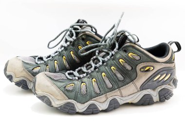 Yürüyüş/trekking unbranded erkekler bir çift atış yakın çekim üstten görünüm studio ayakkabı veya beyaz arka plan üzerinde izole çizme