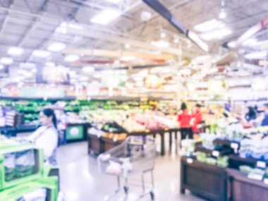 Taze meyve ve sebzeler Irving, Texas, bakkal alışveriş vintage sesi bulanık müşteri bize. Organik, yörede yetiştirilen ekranda üretir. Sağlıklı gıda arka plan süpermarket