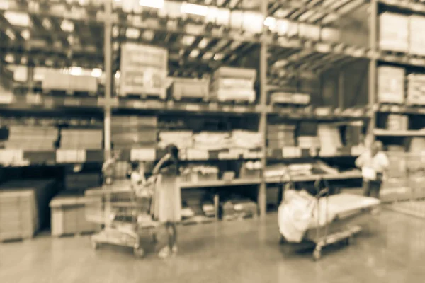 Vintage Ύφος Θολή Κίνηση Πελατών Ψώνια Καρότσα Καλάθι Στην Αποθήκη — Φωτογραφία Αρχείου