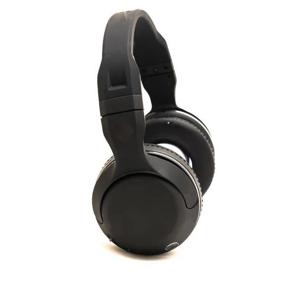 Close Studio Shot Top View Black Bluetooth Wireless Ear Headphones — Stock Photo, Image