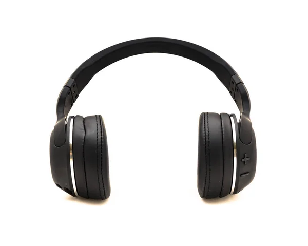 Close Studio Shot Top View Black Bluetooth Wireless Ear Headphones — Stock Photo, Image