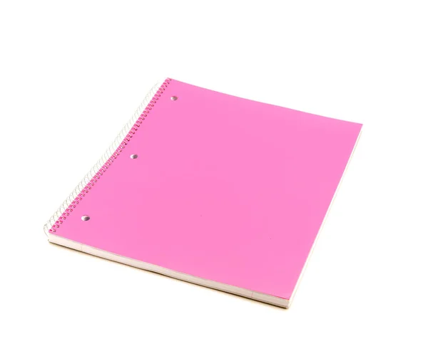 Studio Filmou Caderno Rosa Sujeito Isolado Fundo Branco Top View — Fotografia de Stock