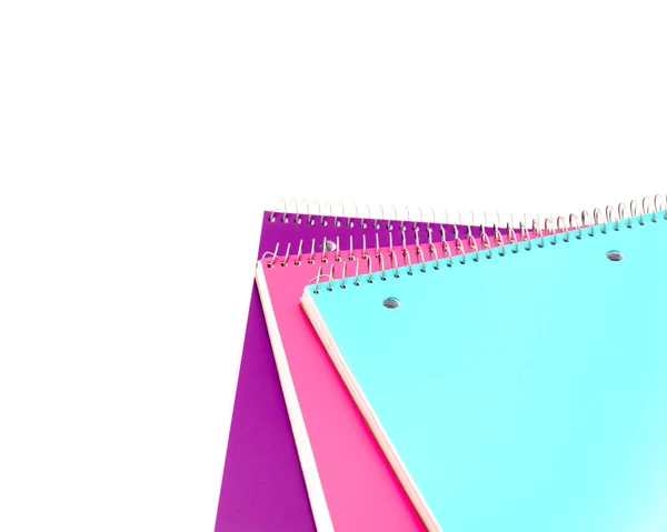 Top View Studio Shot Three Subject Notebooks Isolated White Background — Stock Photo, Image
