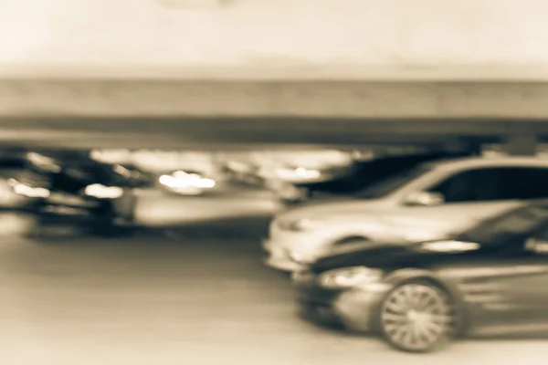 Vintage Tone Motion Blurred Entrance Underground Parking Garage Car Entering — Stock Photo, Image