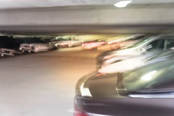 Motion Blurred Entrance Underground Parking Garage Car Entering Interior Busy — Stock Photo, Image