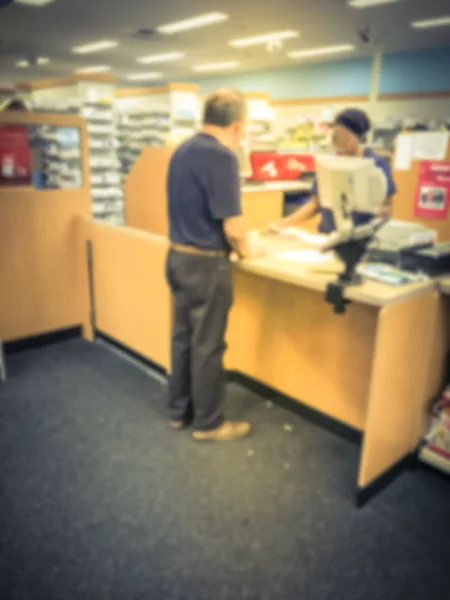 Vintage Tone Blurred Image Senior Gentlemen Pharmacy Pickup Area Prescription — Stock Photo, Image