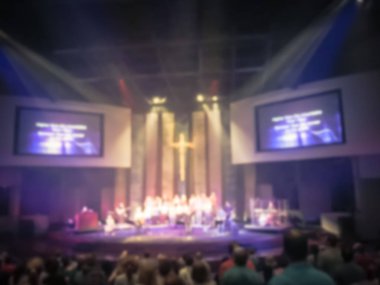 Vintage sesi bulanık cemaat grup insan canlı dini ibadet müzik Texas, Amerika için toplandı. Kalabalığa müzik konser açık renkli aydınlatma