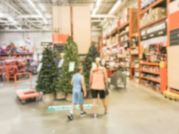 Movimiento Difuminó Las Compras Del Cliente Con Carro Cama Plana — Foto de Stock