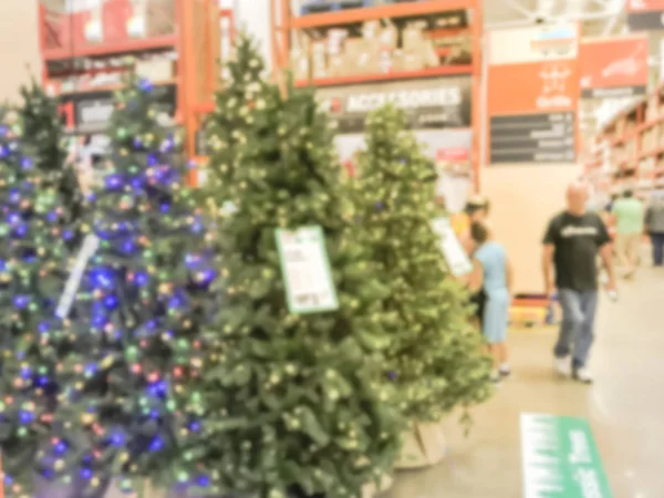 Bewegung Verschwommen Kunden Einkaufen Für Künstliche Weihnachtsbaum Mehrfarbige Lichter Baumarkt — Stockfoto