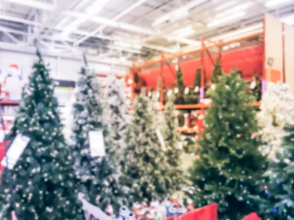Abstrakte Verschwommene Große Auswahl Künstlichen Weihnachtsbaummehrfarbigen Lichtern Baumarkt Texas Usa — Stockfoto