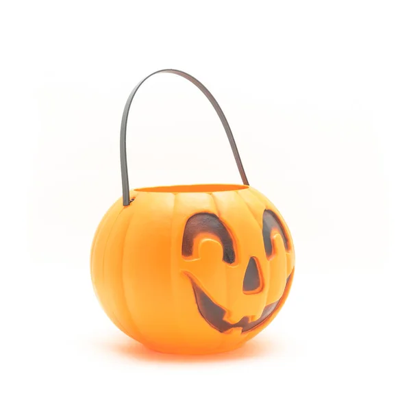 Studio Grabó Cubo Calabaza Jack Lantern Halloween Aislado Sobre Fondo — Foto de Stock