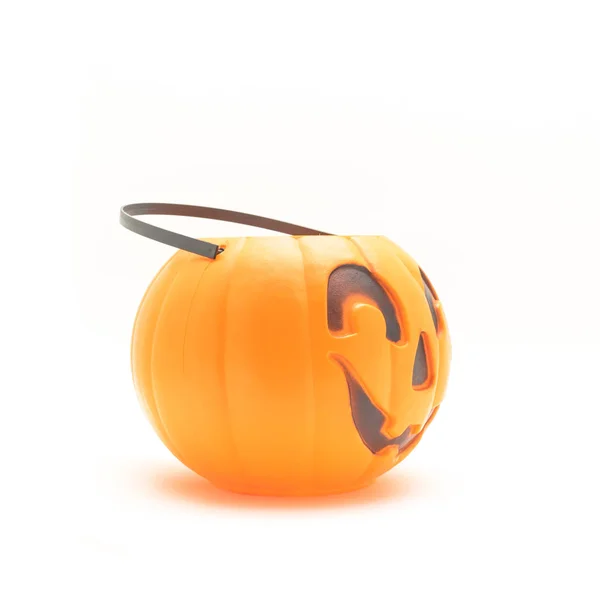 Studio Grabó Cubo Calabaza Jack Lantern Halloween Aislado Sobre Fondo — Foto de Stock