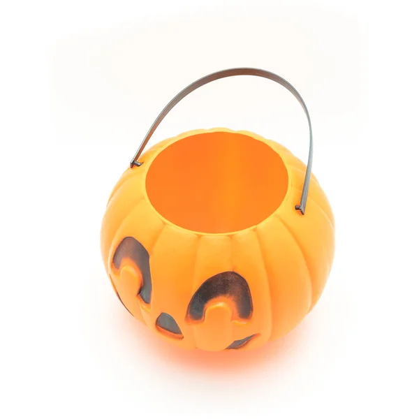 Felülnézet Műterem Lövés Üres Jack Lantern Halloween Sütőtök Vödör Elszigetelt — Stock Fotó