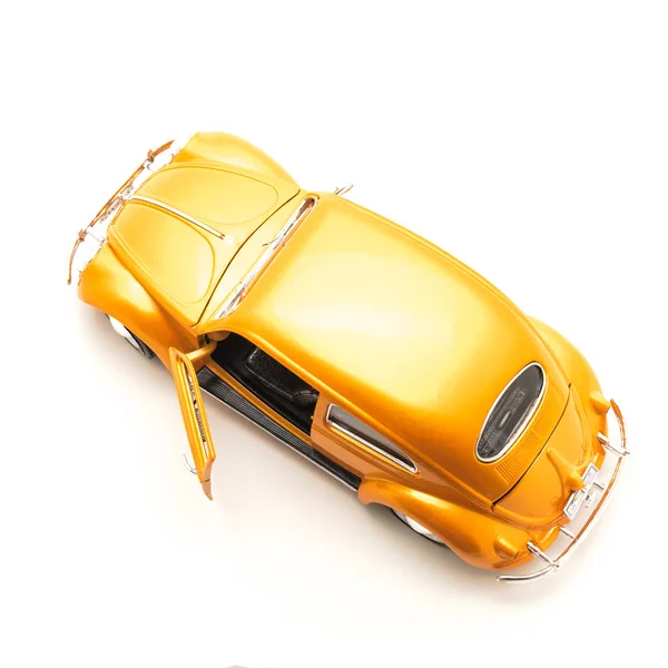 Close Studio Shot Top View Orange Toy Car Open Door — Stock Photo, Image