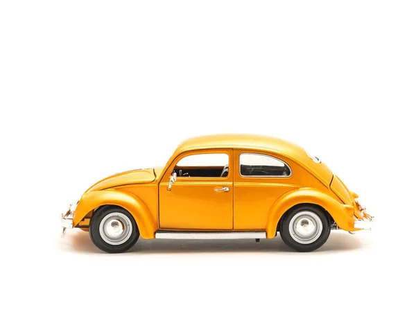 Close Studio Shot Side View Orange Toy Car Isolated White Royalty Free Stock Photos