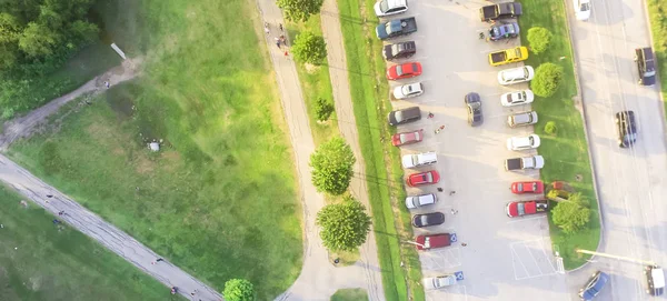 Панорама Пташиного Повну Авто Стоянка Поруч Шосе Міський Парк Затори — стокове фото