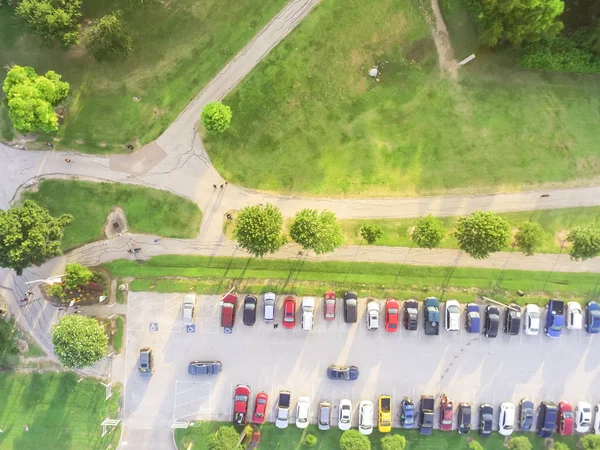Widok Lotu Ptaka Pełne Samochody Parkingu American Park Miejski Zatory — Zdjęcie stockowe