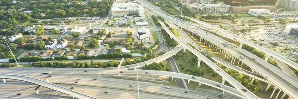 Panorama Aerial Interstate 610 Freeway Massive Intersection Houston Midtown Skylines — Stock Photo, Image