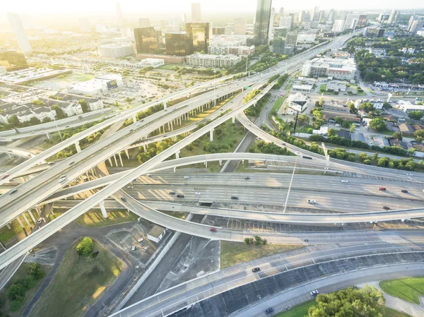 Letecké Masivní Průnik 610 Dálnice Interstate Houston Midtown Panoramata Pozadí — Stock fotografie