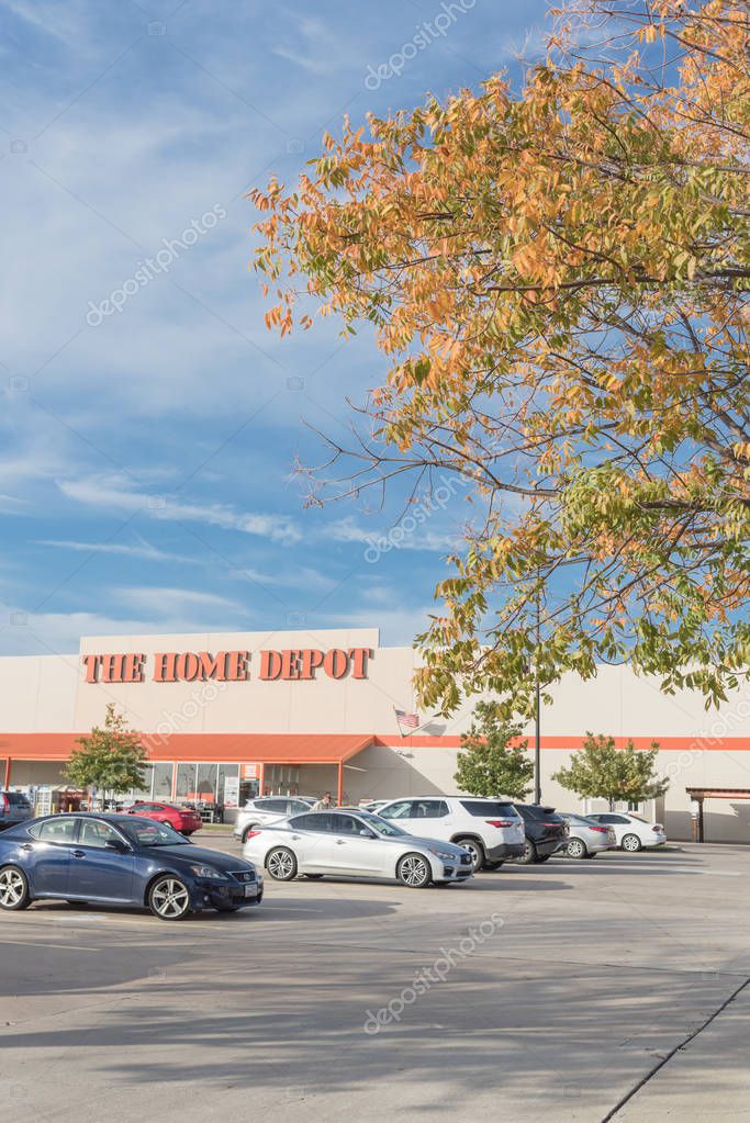 IRVING, TX, US-OCT 30, 2018:Home Depot exterior storefront from outdoor parking lots. A home improvement supply superstore, big-box that sells hardwares, construction products, tool rental services