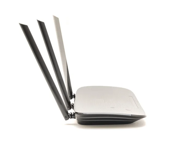 Modem Kablowy Router Bezprzewodowy Czarny Białym Białym Tle Widok Boku — Zdjęcie stockowe